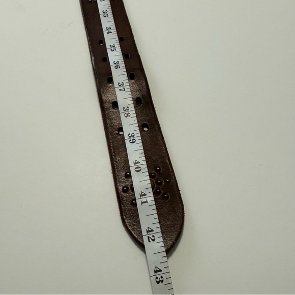 Linea Pelle Leather Studded buckle Belt Western Boho Solid Brass Brown Size L main image 10